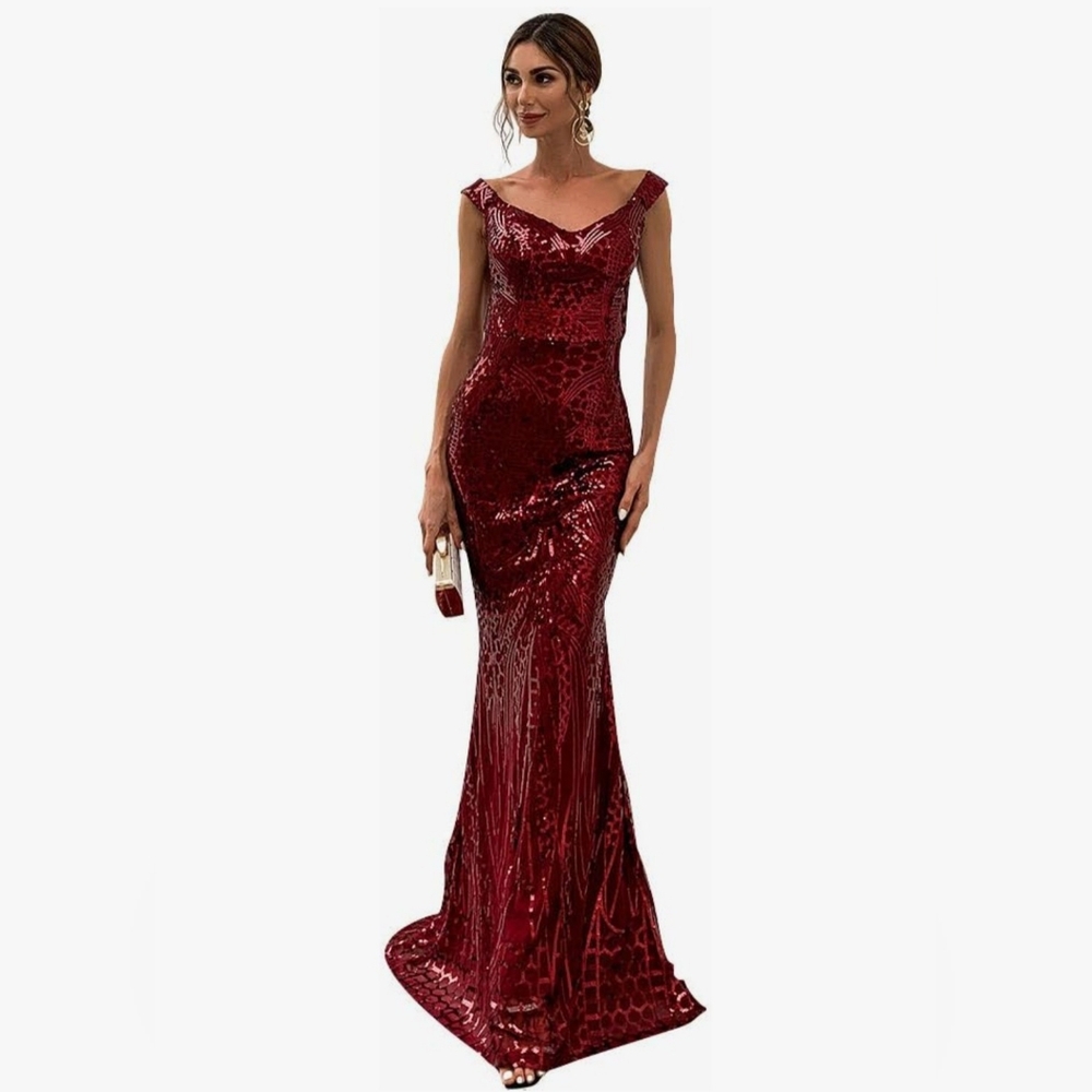 Elegant Burgundy Off-Shoulder Dress